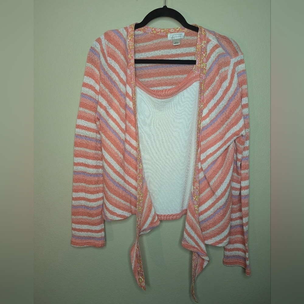 Christopher & Banks Pink and White Striped Cardigan